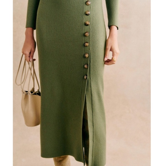 BEST Sezane Harper Midi Knit Dress - Moss Green French Party Cocktail - Picture 4 of 10